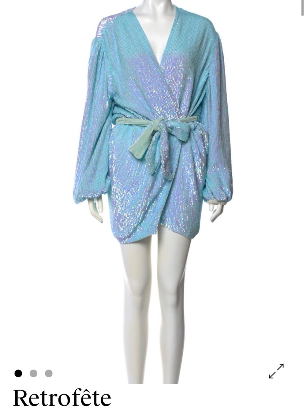 Retrofête Iridescent Light Blue Sequin Long Sleeve Wrap Dress